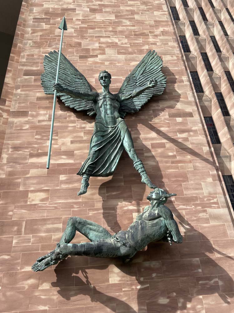 Sir Jacob Epstein's sculpture of Archangel Michael triumphant over the devil